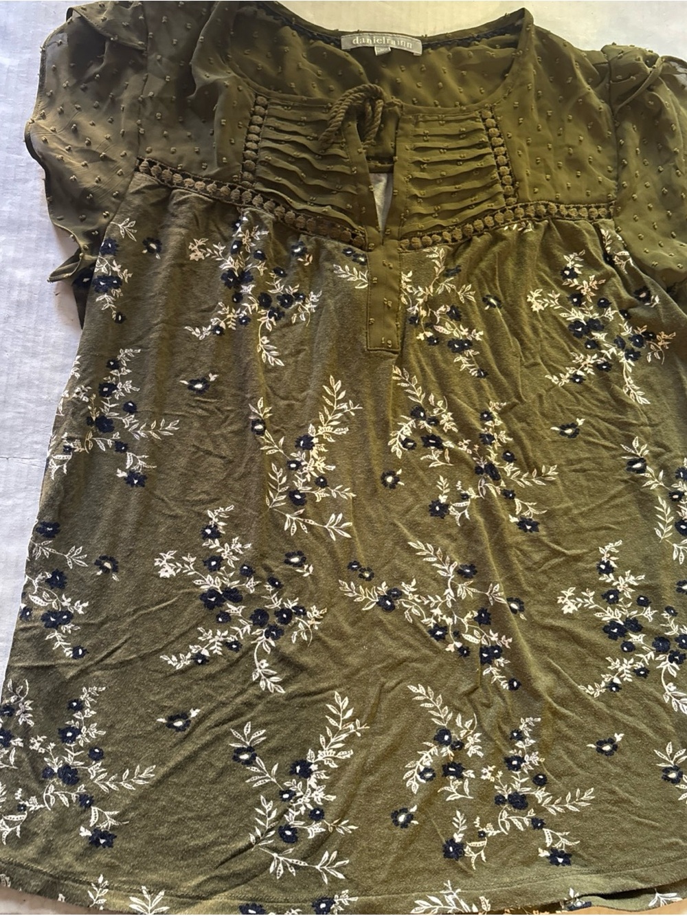 Daniel Rainn Olive Green Floral Blouse